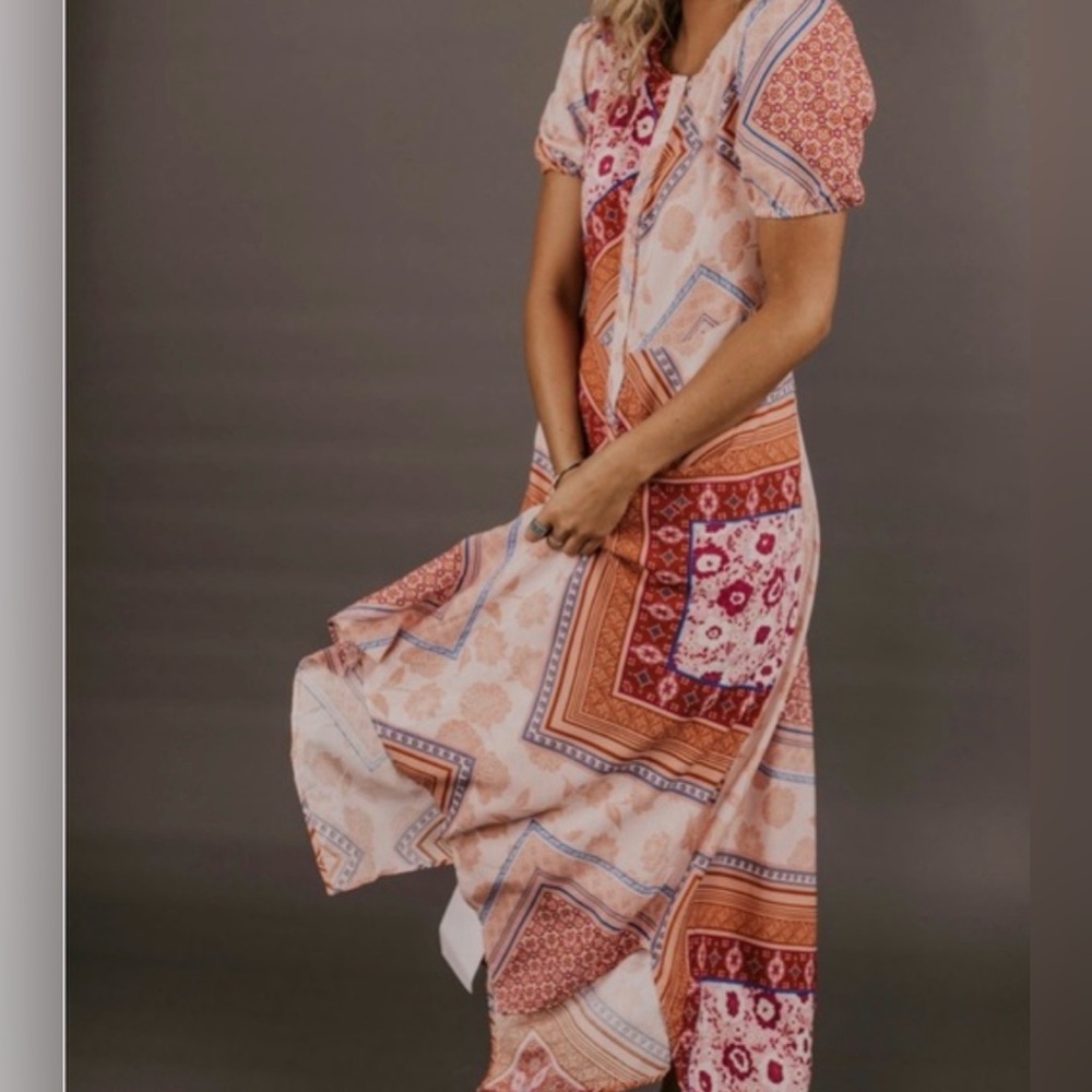 Roolee Multicolor Patchwork Hanker-chief Maxi Dress size XL Boho Flowy Dress